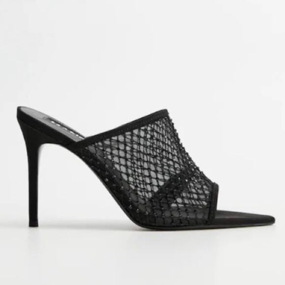 Mango Shoes - Mango Black Mesh Beaded Slip On Mule Heels Size 37 US size 6.5